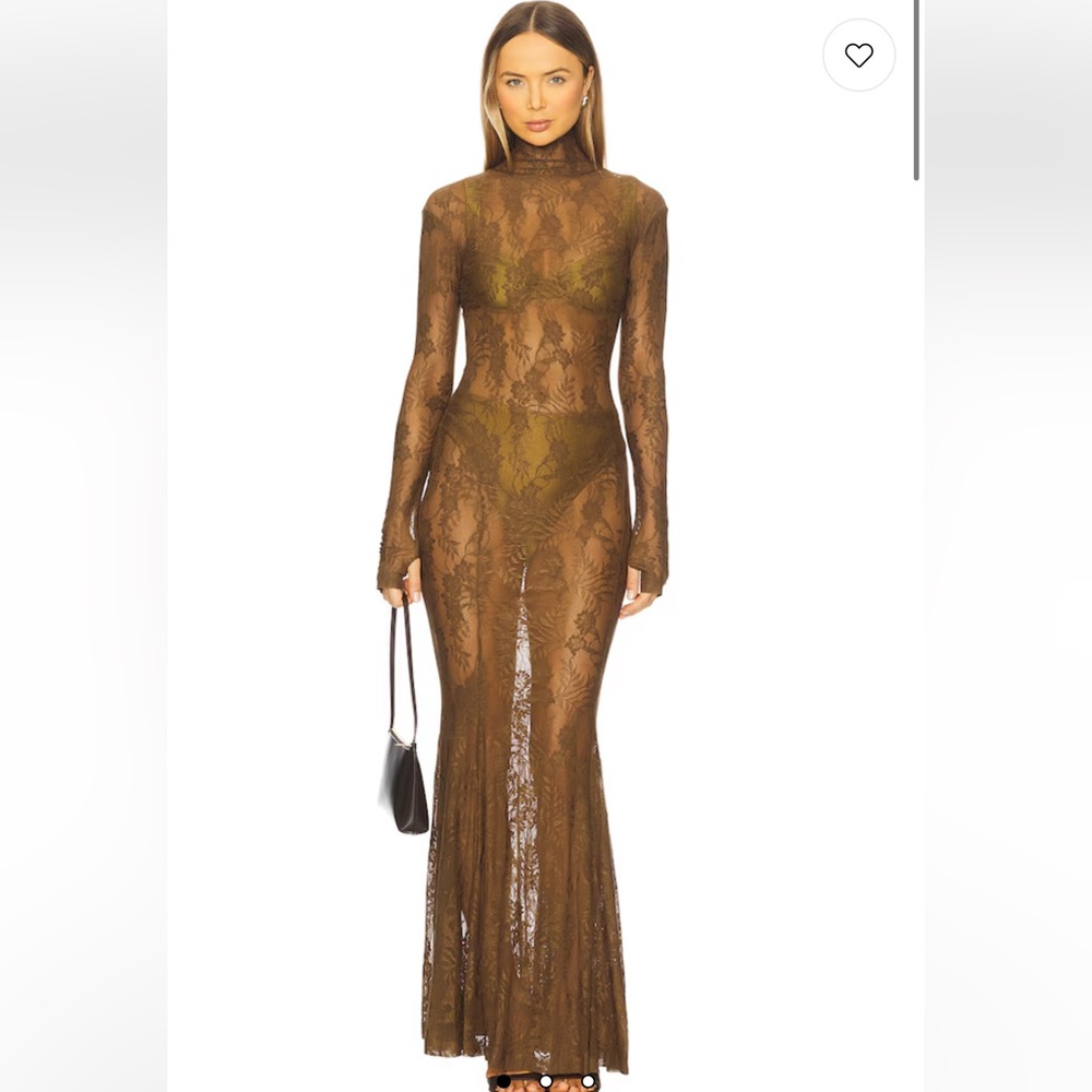 REVOLVE Sheer Dark Green  Lace Long Sleeve Dress